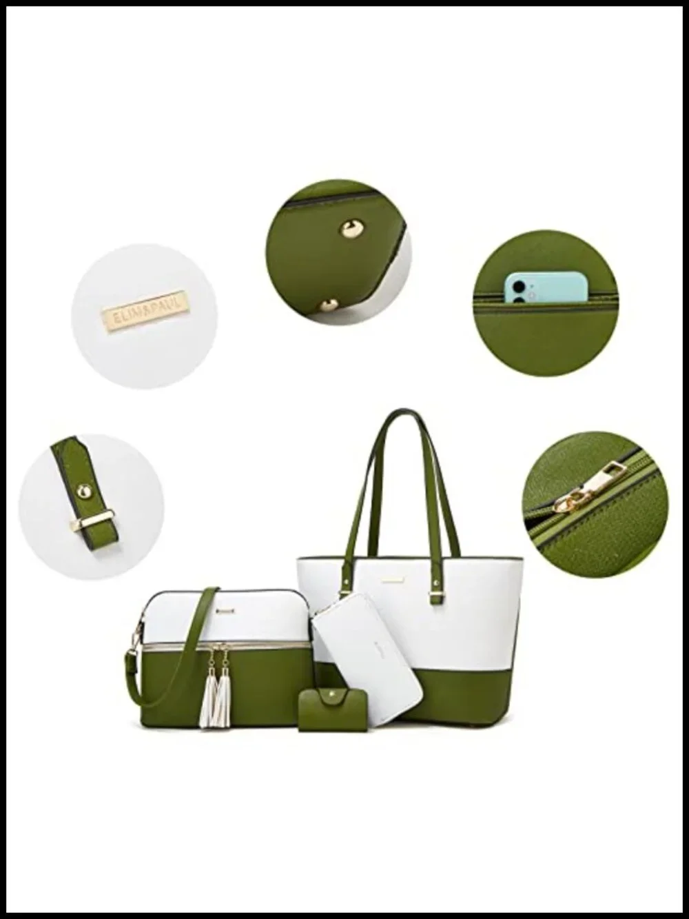 Faux Leather Tote Bag Set with Satchel, Shoulder Bag, Wallet & Card Holder